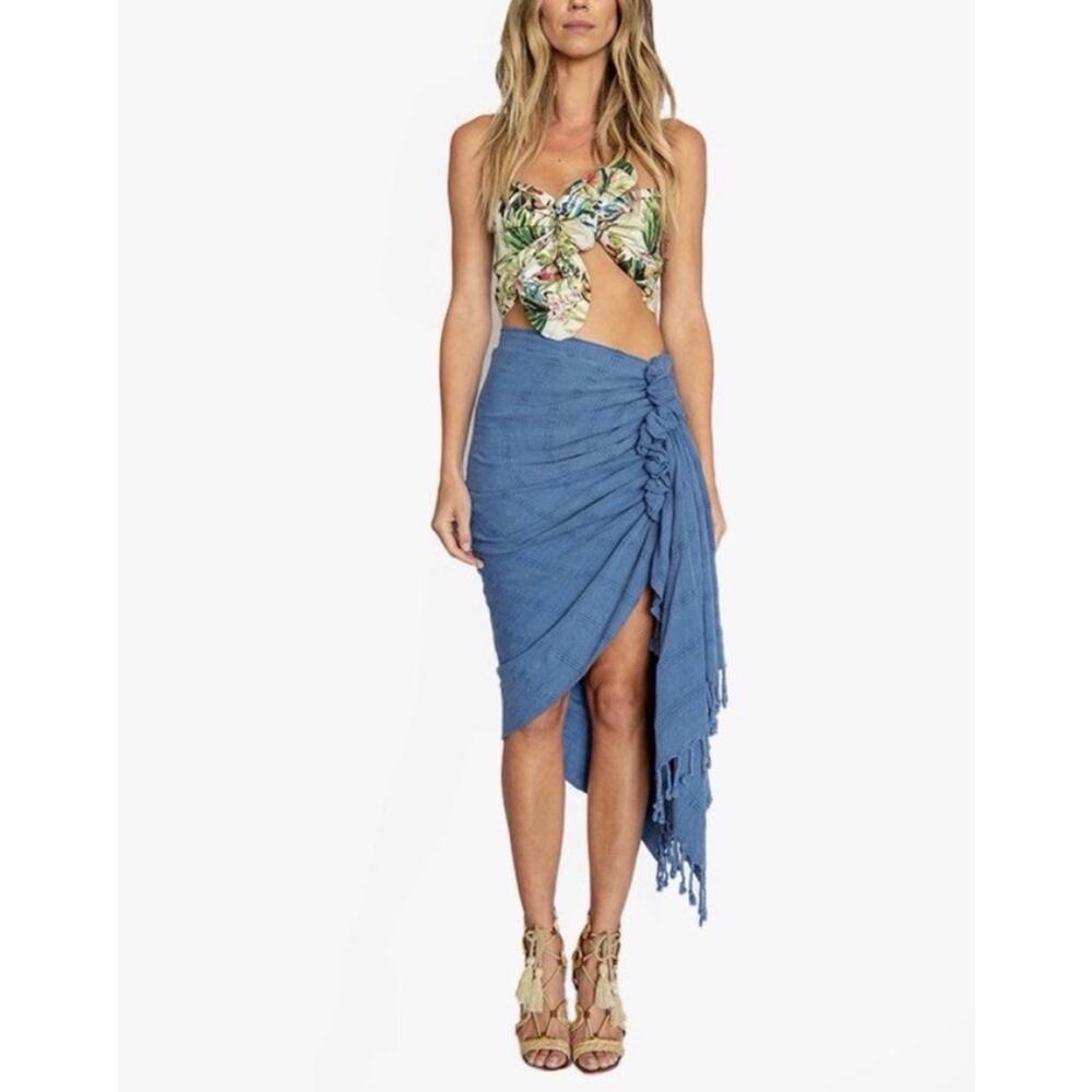 Just Bee Queen JBQ Tulum Skirt Women's Size M Blue Cotton Tassels Natural Fibers